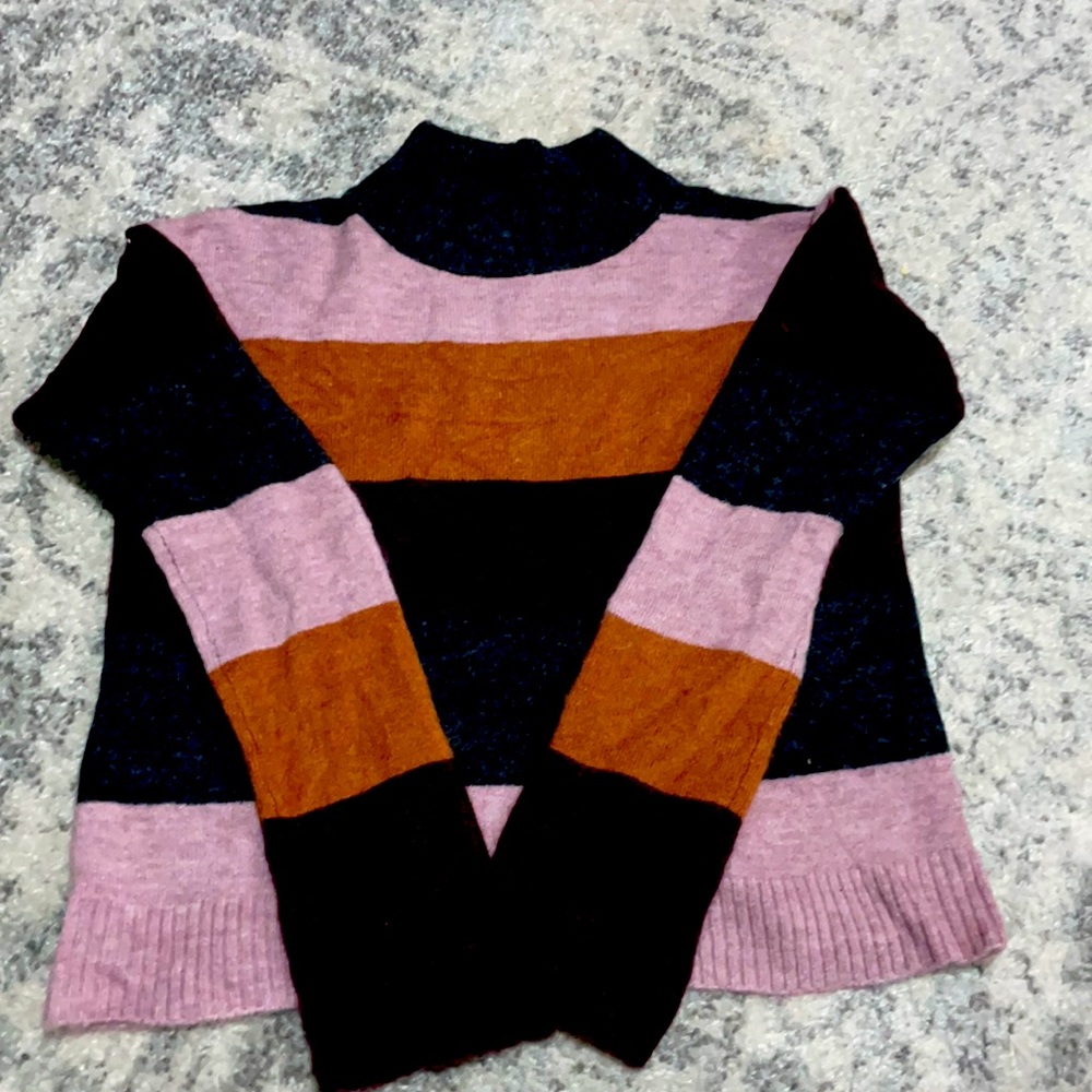 Express- Stripes High Neck Fuzzy Top/Sweater NWOT